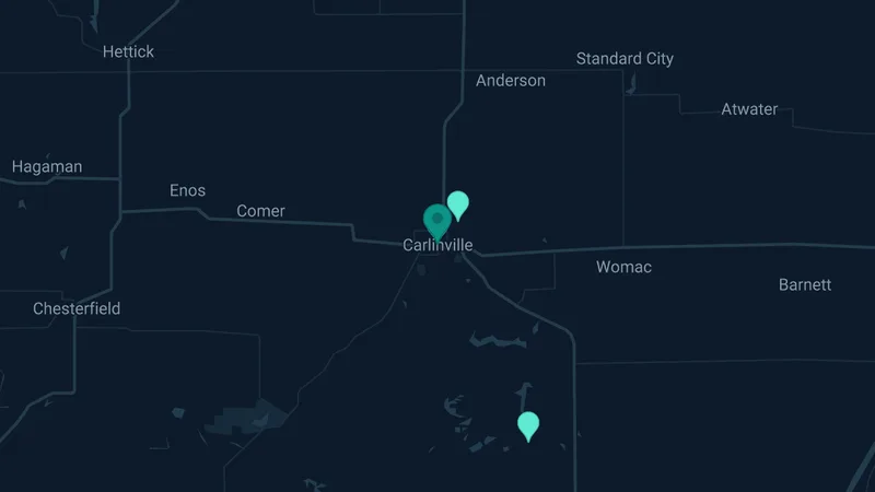 Map of Carlinville, Illinois: 4 documented asbestos exposure sites