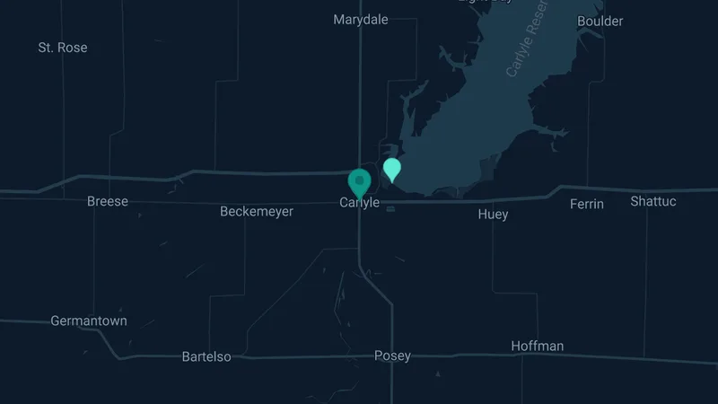 Map of Carlyle, Illinois: 2 documented asbestos exposure sites