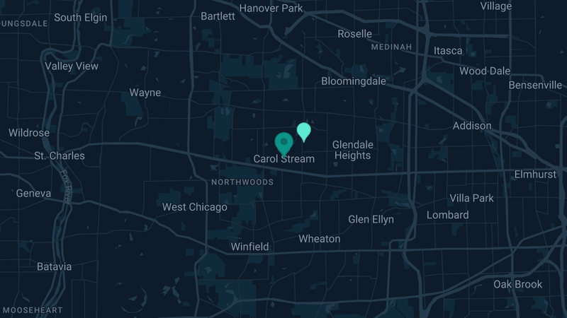 Map of Carol Stream, Illinois — 3 documented asbestos exposure sites