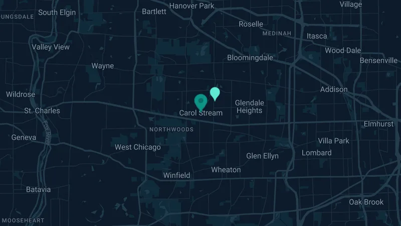 Map of Carol Stream, Illinois: 3 documented asbestos exposure sites