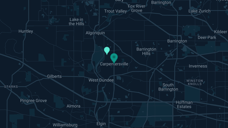 Map of Carpentersville, Illinois — 2 documented asbestos exposure sites
