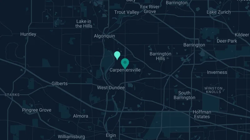 Map of Carpentersville, Illinois: 2 documented asbestos exposure sites