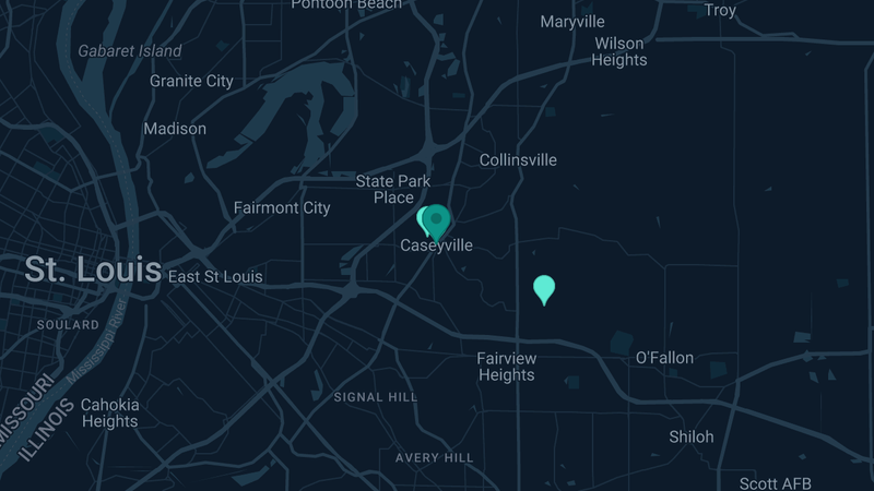 Map of Caseyville, Illinois — 3 documented asbestos exposure sites