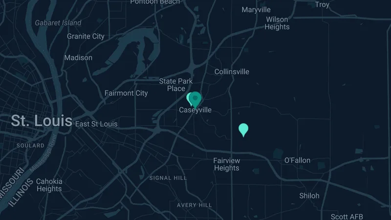 Map of Caseyville, Illinois: 3 documented asbestos exposure sites