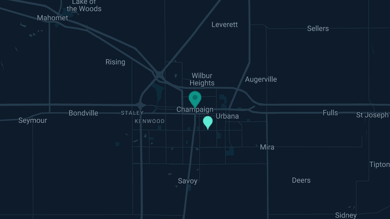 Map of Champaign, Illinois — 2 documented asbestos exposure sites