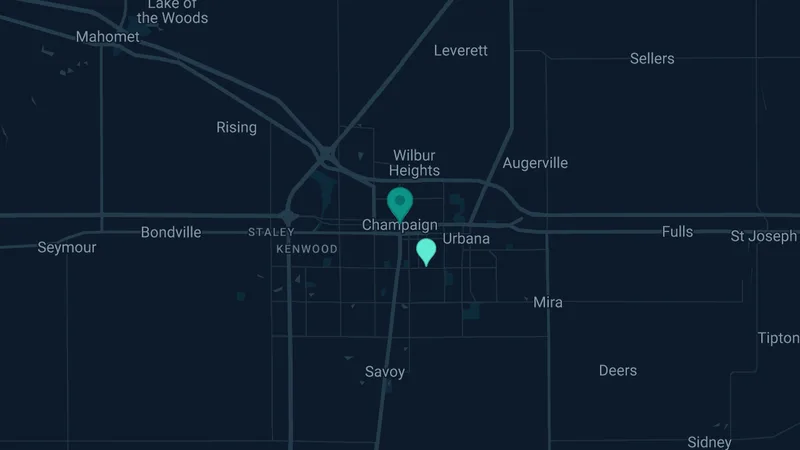 Map of Champaign, Illinois: 2 documented asbestos exposure sites