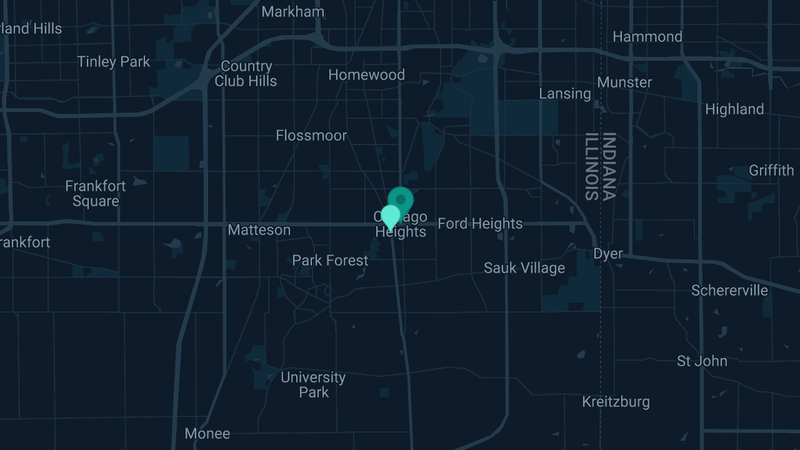 Map of Chicago Heights, Illinois — 4 documented asbestos exposure sites