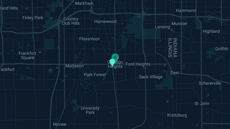 Map of Chicago Heights, Illinois: 4 documented asbestos exposure sites