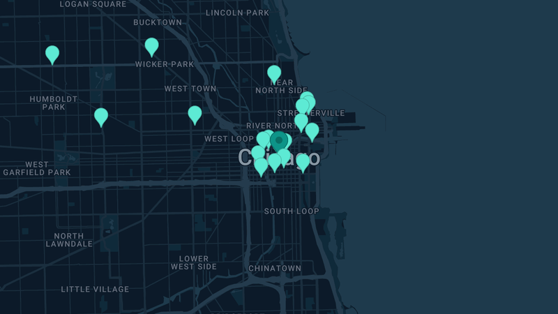 Map of Chicago, Illinois — 143 documented asbestos exposure sites