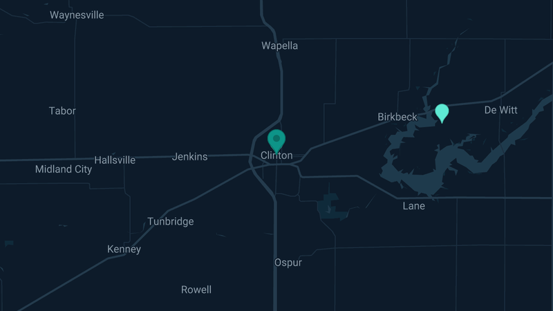 Map of Clinton, Illinois — 2 documented asbestos exposure sites