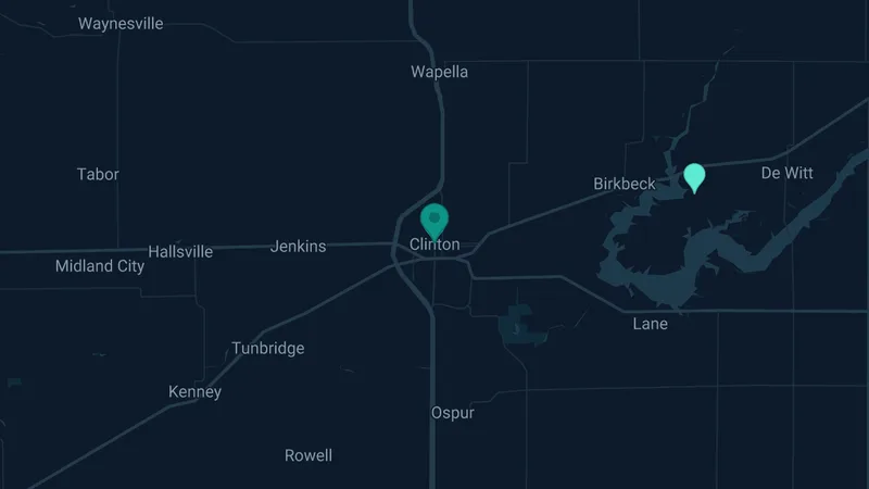 Map of Clinton, Illinois: 2 documented asbestos exposure sites