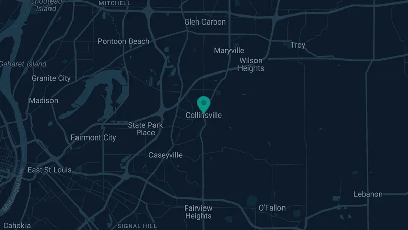 Map of Collinsville, Illinois: 2 documented asbestos exposure sites