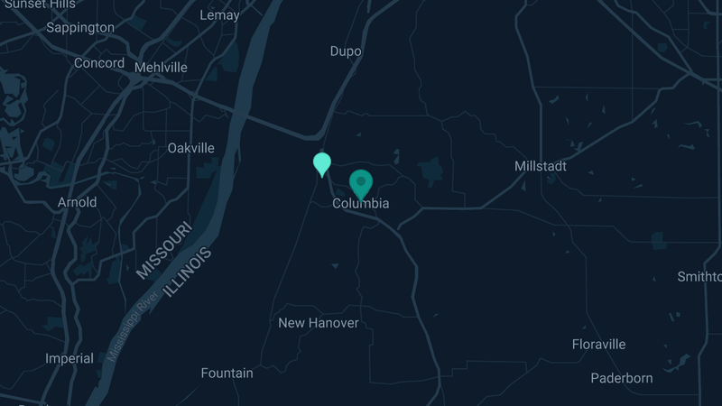 Map of Columbia, Illinois — 4 documented asbestos exposure sites