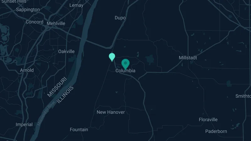 Map of Columbia, Illinois: 4 documented asbestos exposure sites