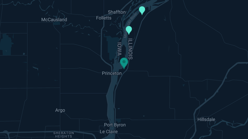 Map of Cordova, Illinois — 3 documented asbestos exposure sites