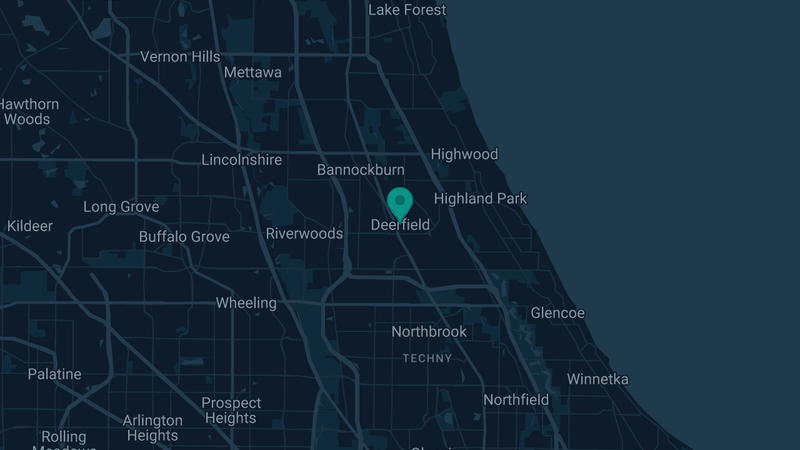 Map of Deerfield, Illinois — 4 documented asbestos exposure sites