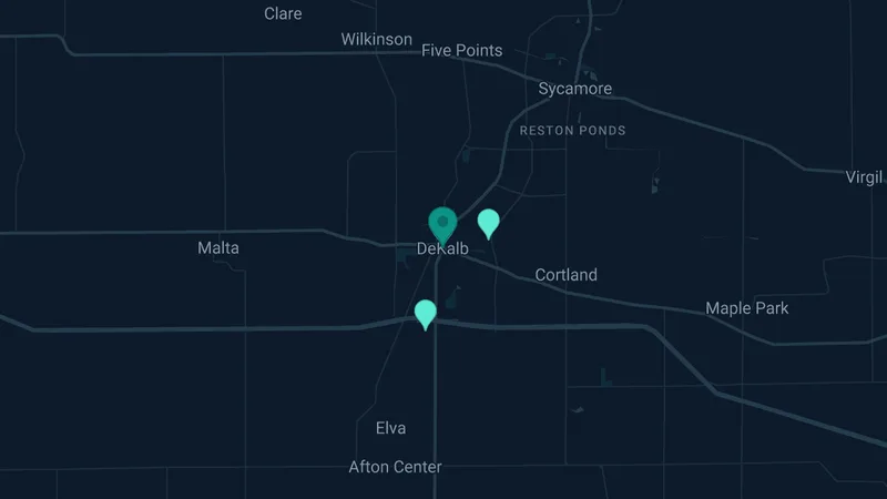 Map of DeKalb, Illinois: 4 documented asbestos exposure sites