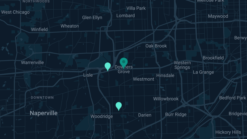 Map of Downers Grove, Illinois — 2 documented asbestos exposure sites
