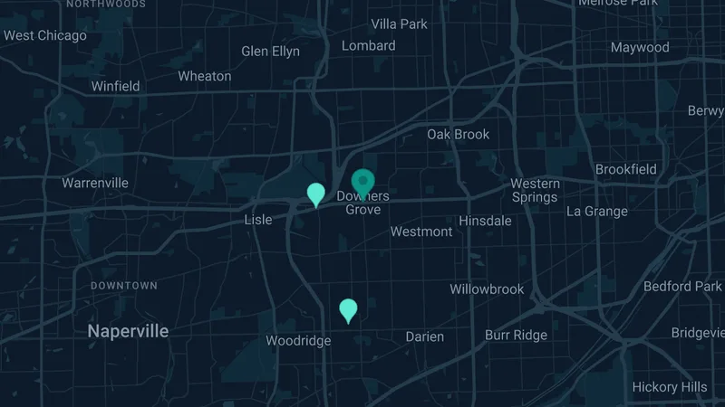 Map of Downers Grove, Illinois: 2 documented asbestos exposure sites