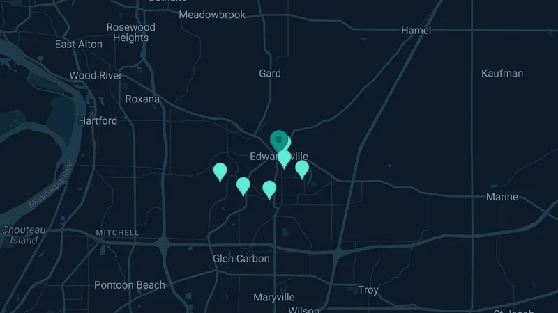 Map of Edwardsville, Illinois: 17 documented asbestos exposure sites