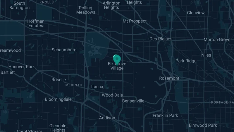 Map of Elk Grove Village, Illinois: 2 documented asbestos exposure sites