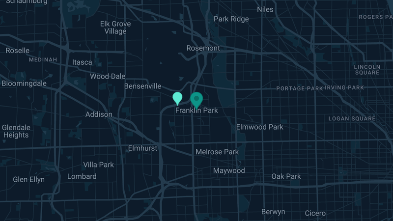 Map of Franklin Park, Illinois — 4 documented asbestos exposure sites