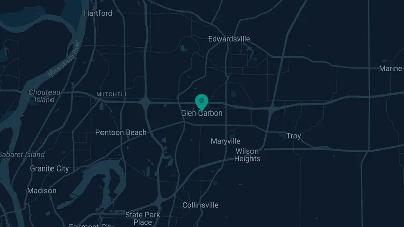 Map of Glen Carbon, Illinois: 3 documented asbestos exposure sites