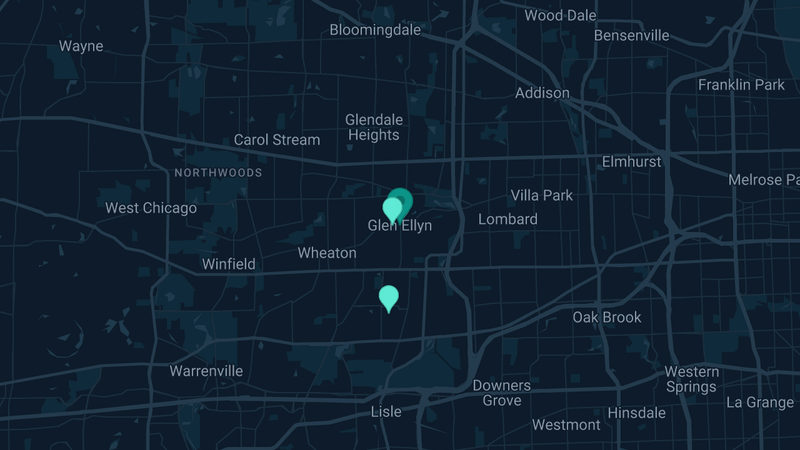 Map of Glen Ellyn, Illinois — 3 documented asbestos exposure sites