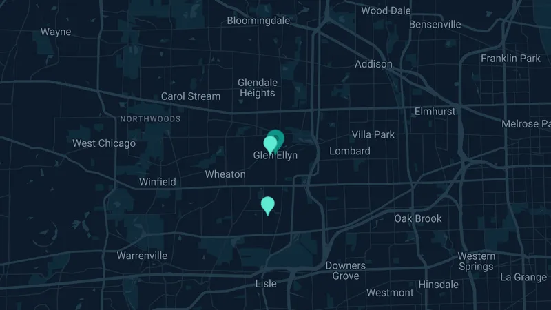 Map of Glen Ellyn, Illinois: 3 documented asbestos exposure sites