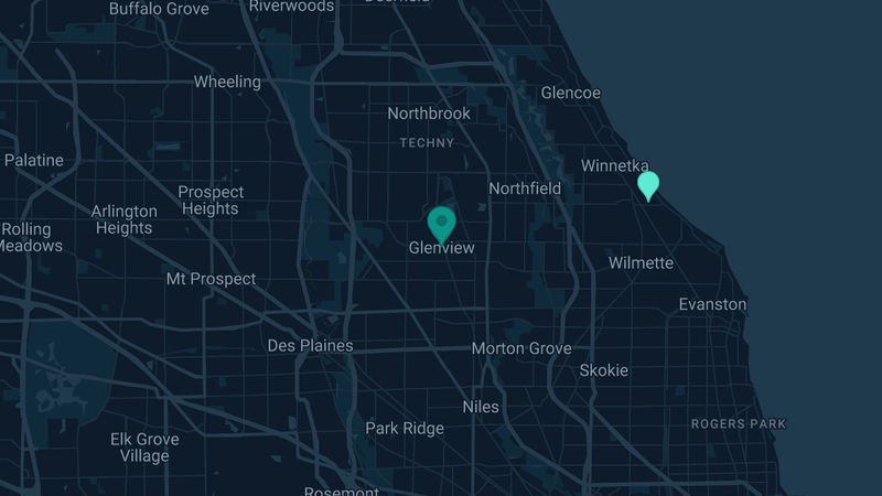 Map of Glenview, Illinois — 2 documented asbestos exposure sites