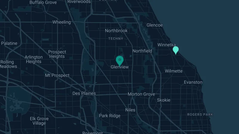 Map of Glenview, Illinois: 2 documented asbestos exposure sites