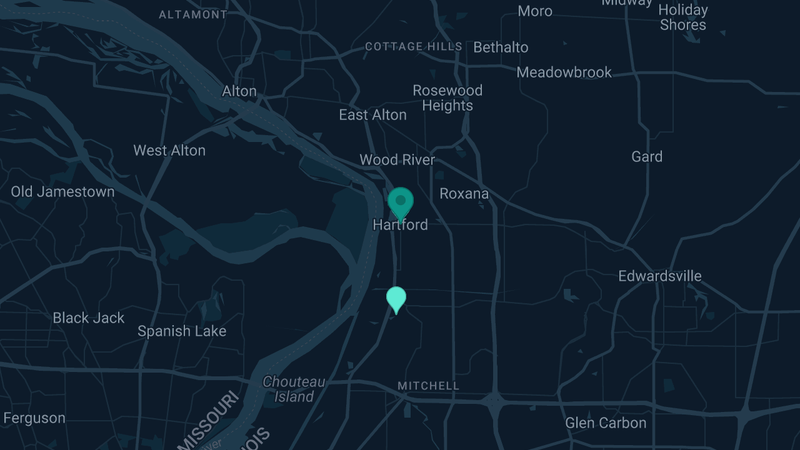 Map of Hartford, Illinois — 7 documented asbestos exposure sites