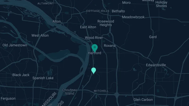 Map of Hartford, Illinois: 7 documented asbestos exposure sites