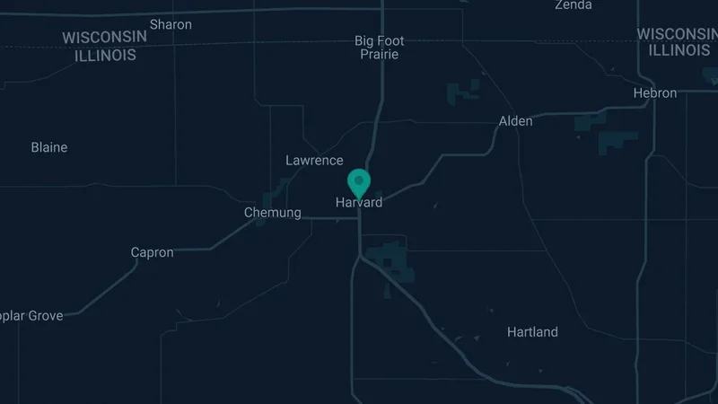 Map of Harvard, Illinois: 4 documented asbestos exposure sites