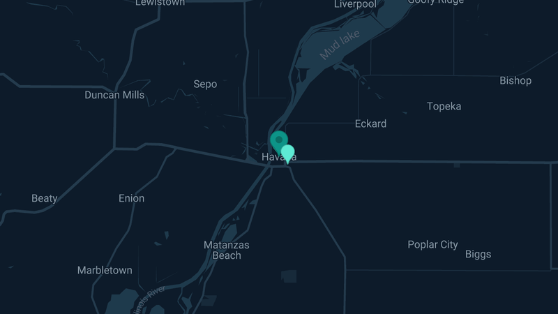 Map of Havana, Illinois — 3 documented asbestos exposure sites