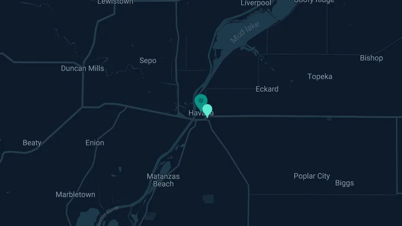 Map of Havana, Illinois: 3 documented asbestos exposure sites
