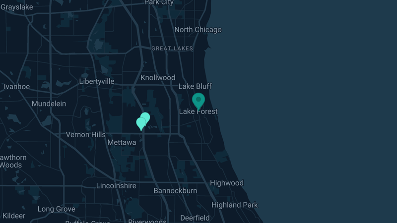 Map of Lake Forest, Illinois — 3 documented asbestos exposure sites