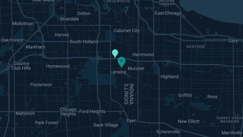 Map of Lansing, Illinois — 2 documented asbestos exposure sites