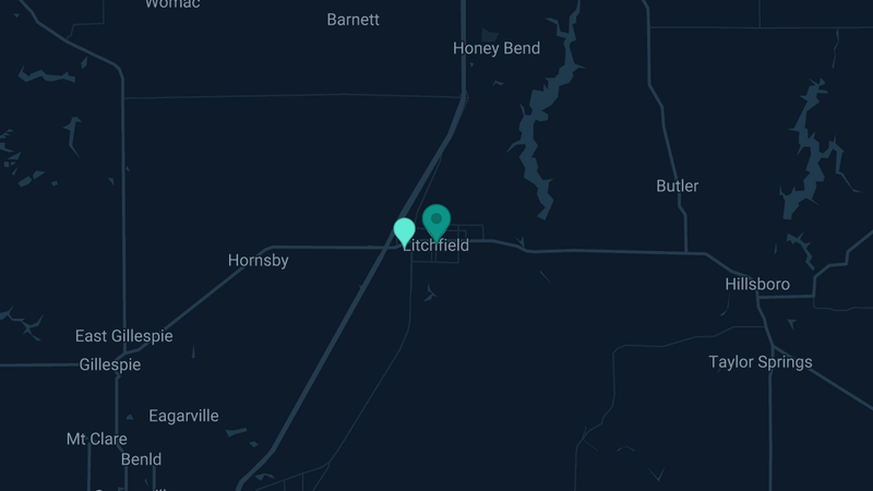 Map of Litchfield, Illinois — 3 documented asbestos exposure sites