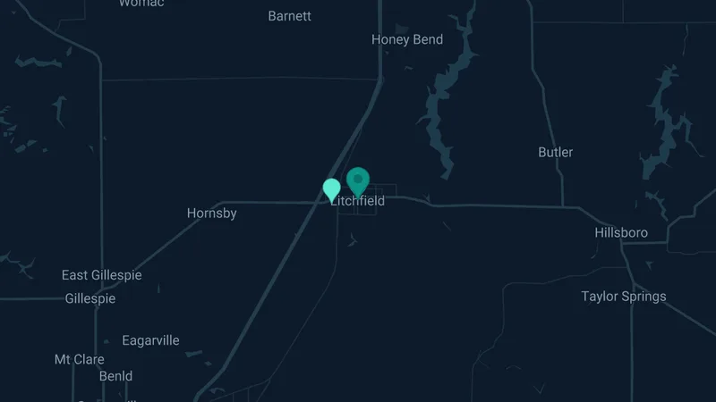 Map of Litchfield, Illinois: 3 documented asbestos exposure sites