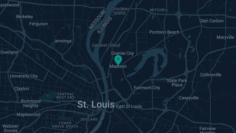 Map of Madison, Illinois: 11 documented asbestos exposure sites