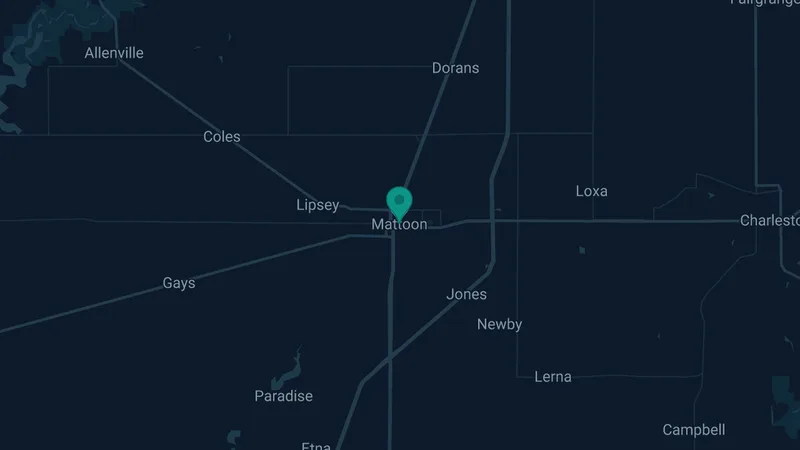 Map of Mattoon, Illinois: 2 documented asbestos exposure sites