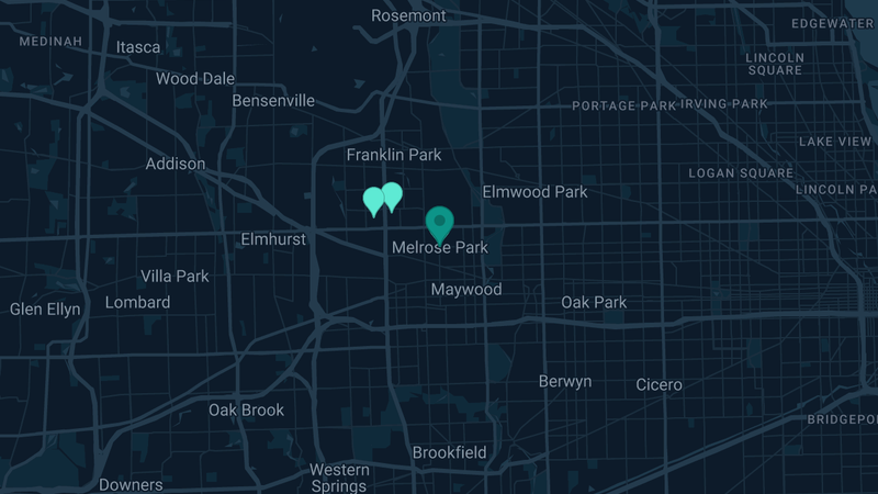 Map of Melrose Park, Illinois — 4 documented asbestos exposure sites
