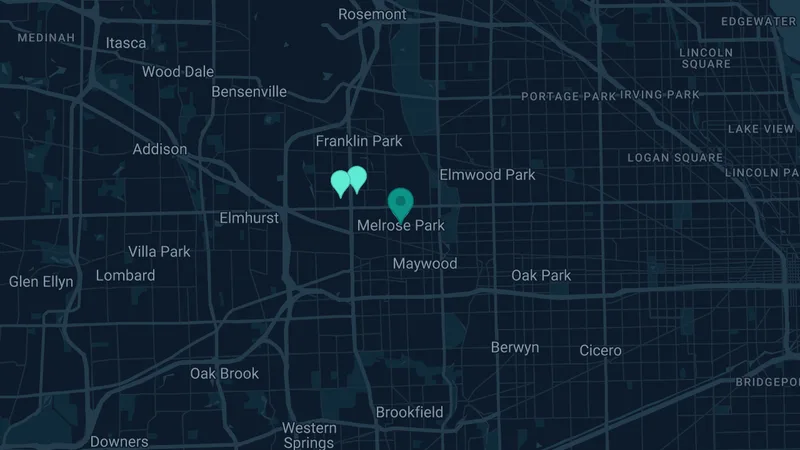 Map of Melrose Park, Illinois: 4 documented asbestos exposure sites