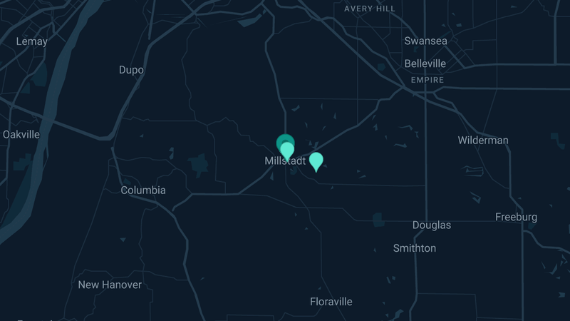 Map of Millstadt, Illinois — 3 documented asbestos exposure sites