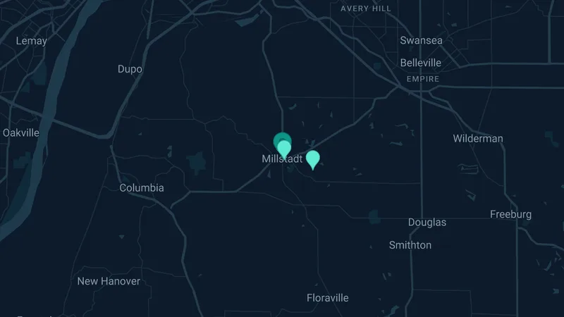 Map of Millstadt, Illinois: 3 documented asbestos exposure sites