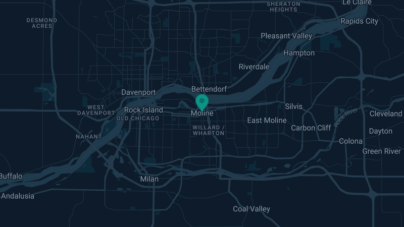 Map of Moline, Illinois — 2 documented asbestos exposure sites