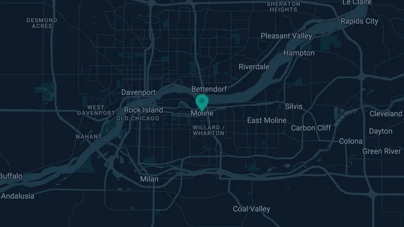 Map of Moline, Illinois: 2 documented asbestos exposure sites