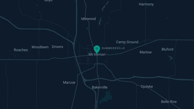 Map of Mount Vernon, Illinois: 3 documented asbestos exposure sites