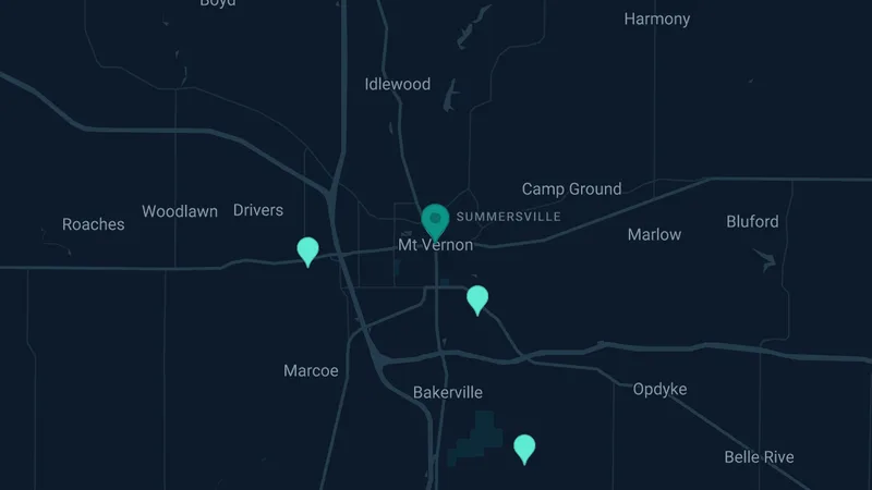 Map of Mt. Vernon, Illinois: 5 documented asbestos exposure sites
